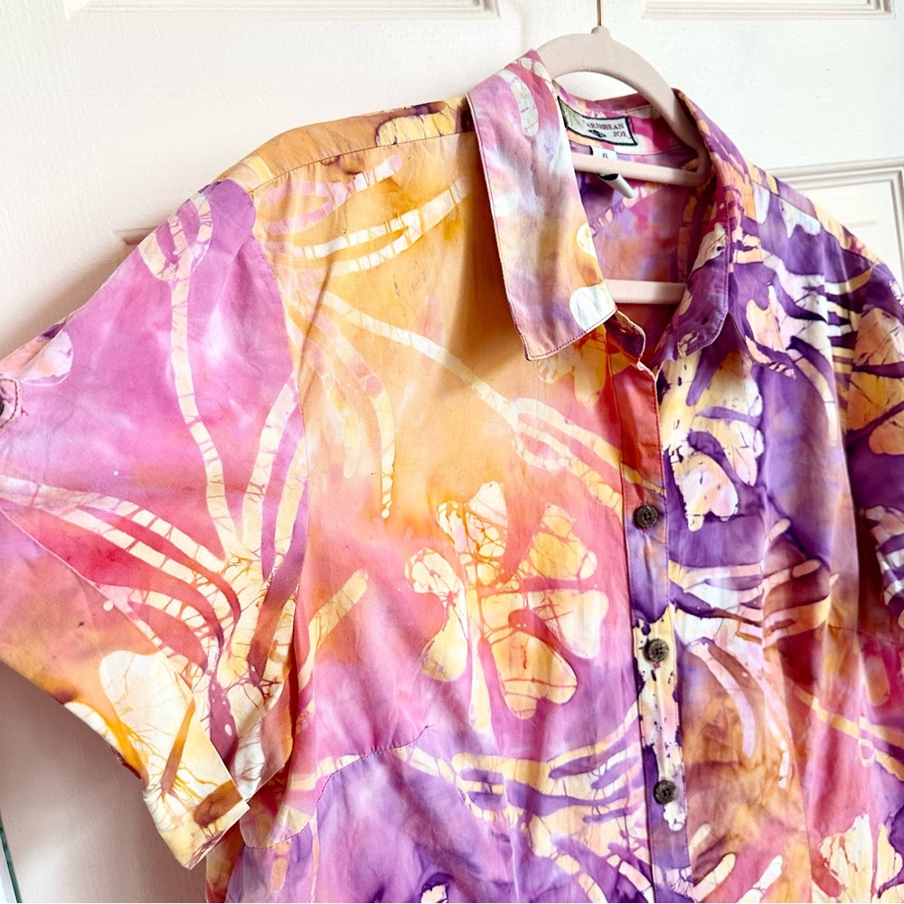 Caribbean Joe Purple Pink Yellow Floral Button-Up Shirt - Picture 2 of 4